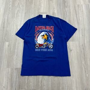 Vintage Daytona Bike Week Shirt Men's Medium Blue 2004 Biker Eagle USA Florida